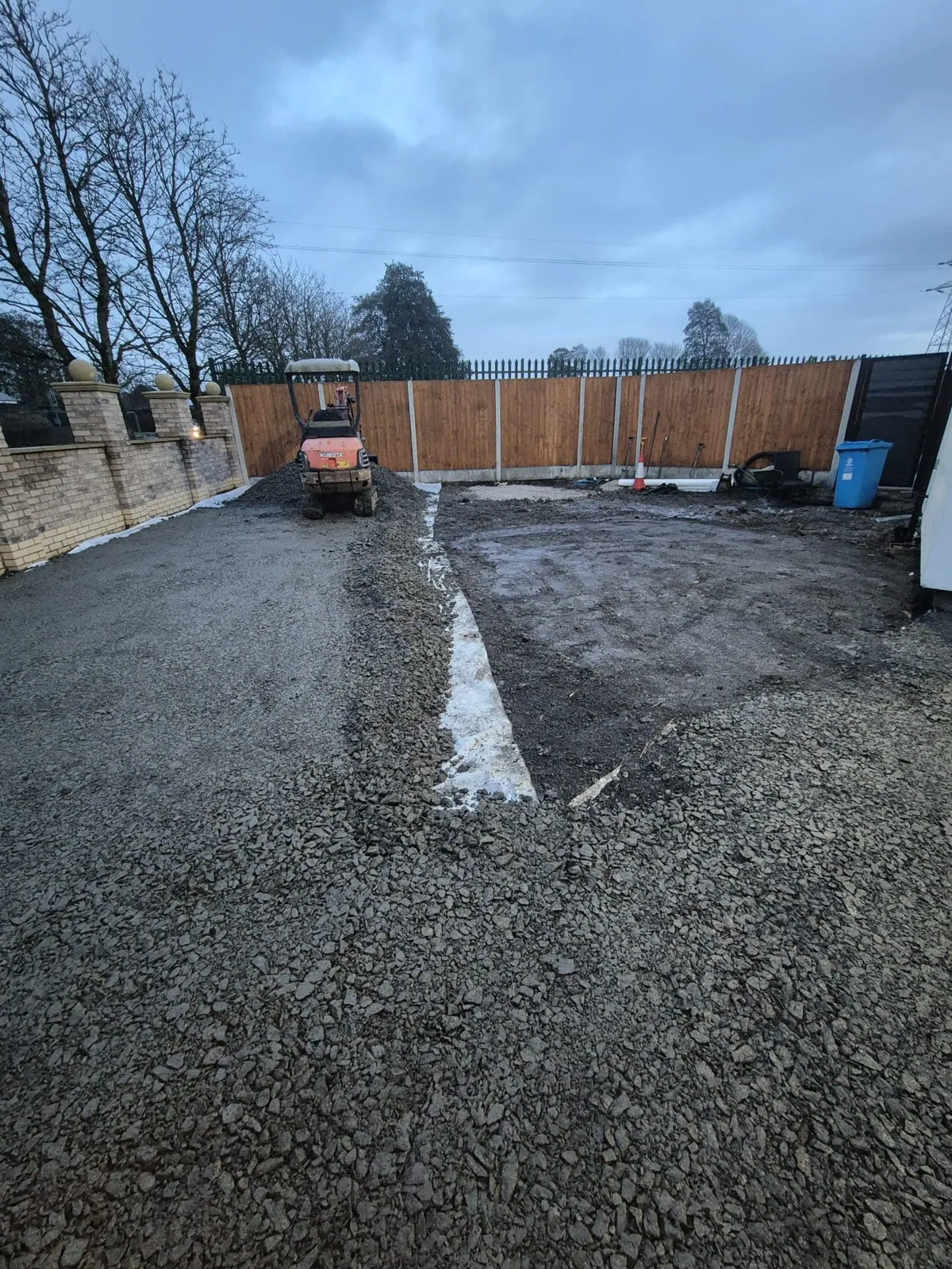 PRS driveway with prepared base before tarmac was laid